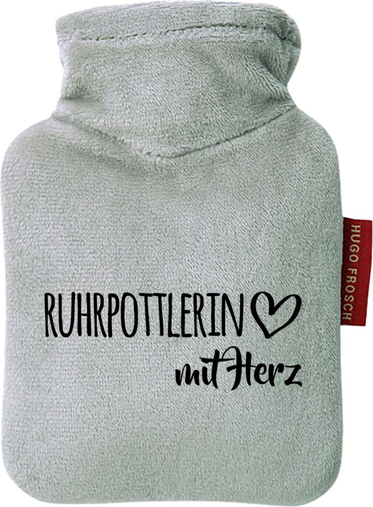 Huuraa Mini-Wärmflasche Ruhrpottlerin mit Herz 0,2 Liter Grey Mini Veloursbezug Taschenwärmer Geschenkidee
