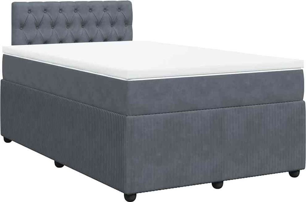 vidaXL Boxspringbett mit Matratze Dunkelgrau 120x200 cm Samt