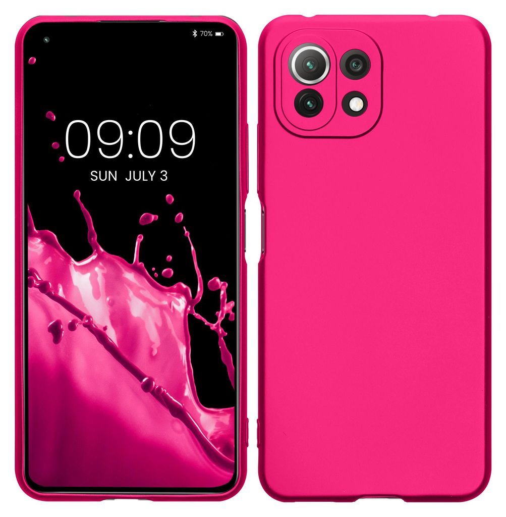 kwmobile Handyhülle für Xiaomi 11 Lite (5G) NE / Mi 11 Lite (5G) Hülle - Silikon Case metallisch schimmernd - Schutzhülle Cover - Metallic Pink