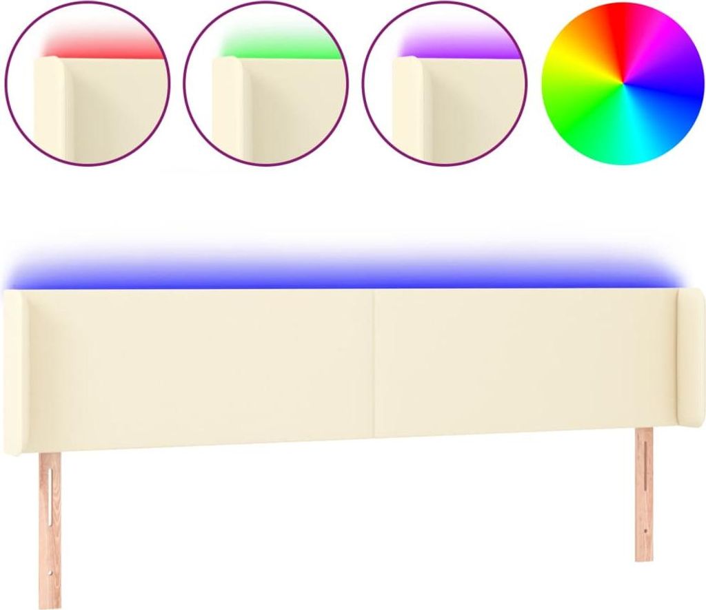 vidaXL LED Kopfteil Creme 163x16x78/88 cm Kunstleder