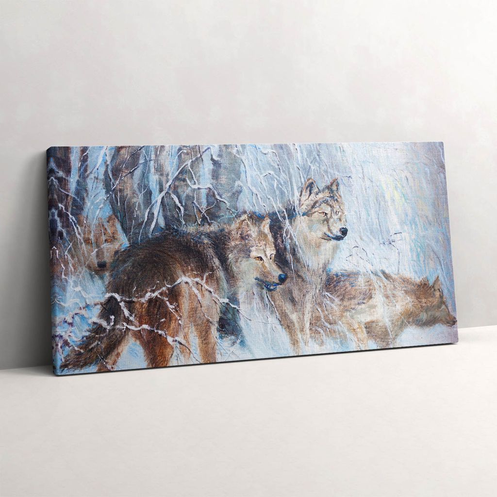 Zeichnung von Wölfen im Wald – Leinwandbild Wandbild – 100x50 cm – Leinwandbilder – Wandbilder – Schlafzimmer – Flur
