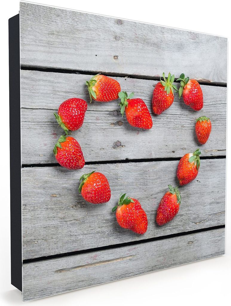 Nachbildung-Schlüsselkasten, Magnetpinnwand und Memoboard mit Glasfront Motiv Herz aus Erdbeeren