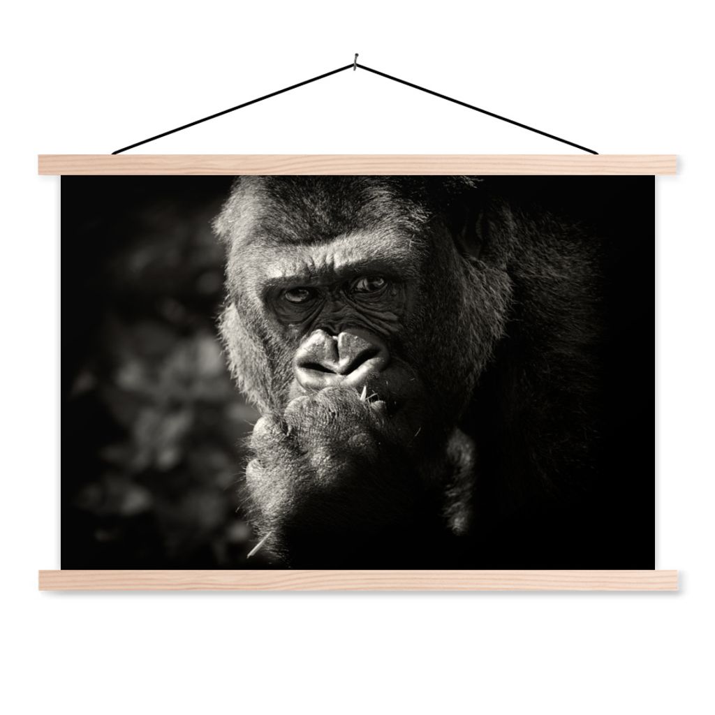 MuchoWow Textilposter Tierprofil Gorilla in schwarz und weiß 60x40 cm mit holzfarbenen Rahmen - Bilder