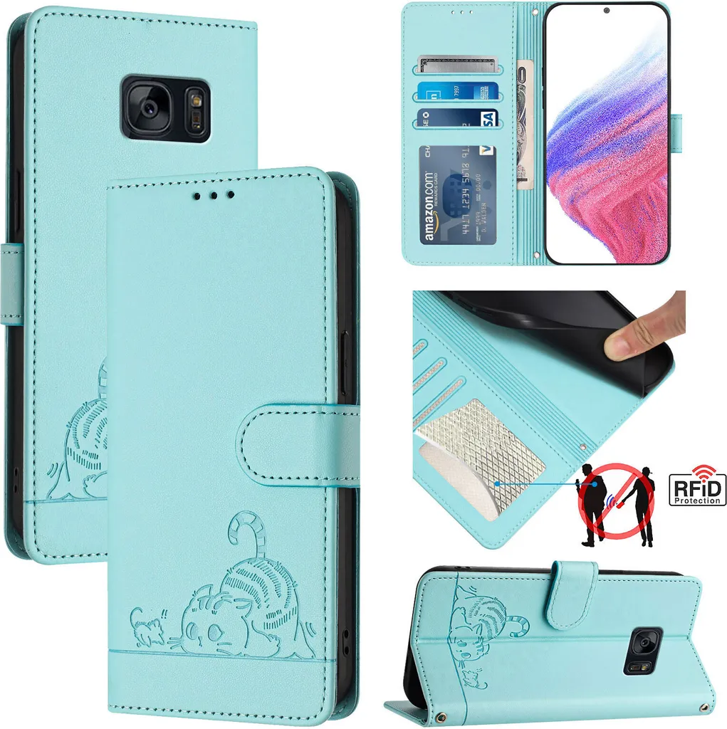 Miglior Custodia per Samsung Galaxy S7 - Flip Case Gatto Verde Pastello