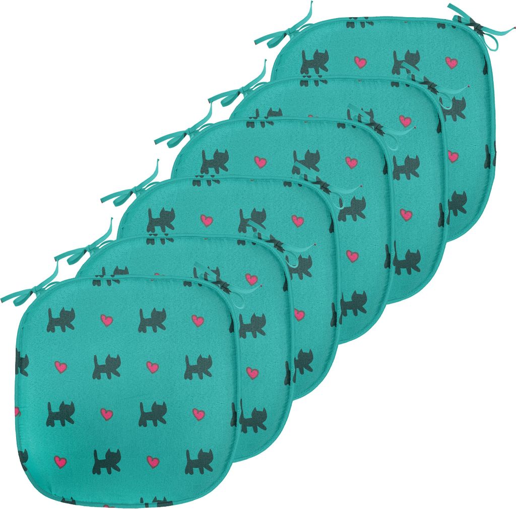 ABAKUHAUS Teal Polster für Esszimmerstühle, Kätzchen rosa Herzen, Dekoratives wasserfestes Kissen mit Riemen für Küchensitze, 40 cm x 40 cm-6e...