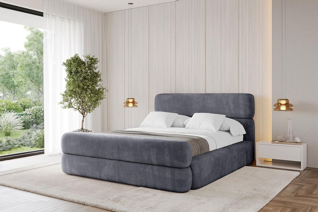 ALTDECOR Polsterbett mit Bettkasten - ENORA-Z - 120x200 Dunkelgrau Casablanca - Bett mit Kopfteil und Fußteil, Boxbett ohne Matratze, Doppelbett m...