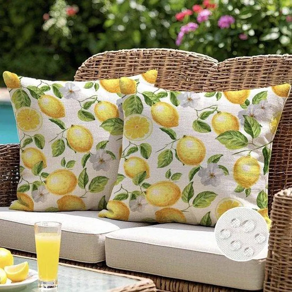 Lot de 2 Housses de Coussins Jaune Citron 50x50 cm pour Extérieur