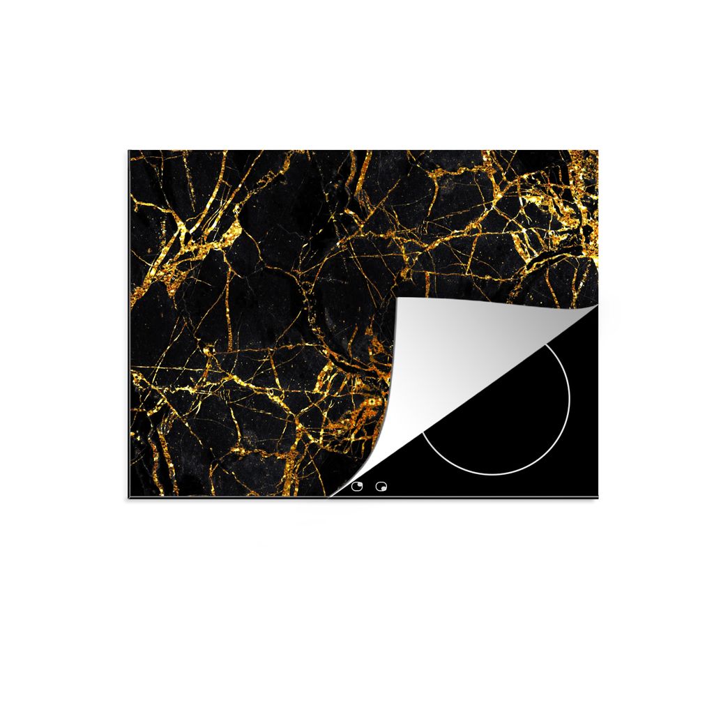 KitchenYeah Herdabdeckplatte Gold - Marmor - Glitzer - Luxus , 77x59cm, Küche Deko, Glaskeramikkochfeld Herdabdeckung, Abdeckplatte fùr Kochfeld