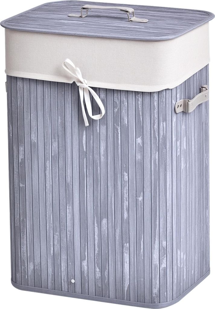 Wäschekorb schmal mit Deckel 72L Wäschesammler mit Griff, herausnehmbarer Wäschesack, Wäschebox für Waschküche Schlafzimmer Badezimmer, Grau