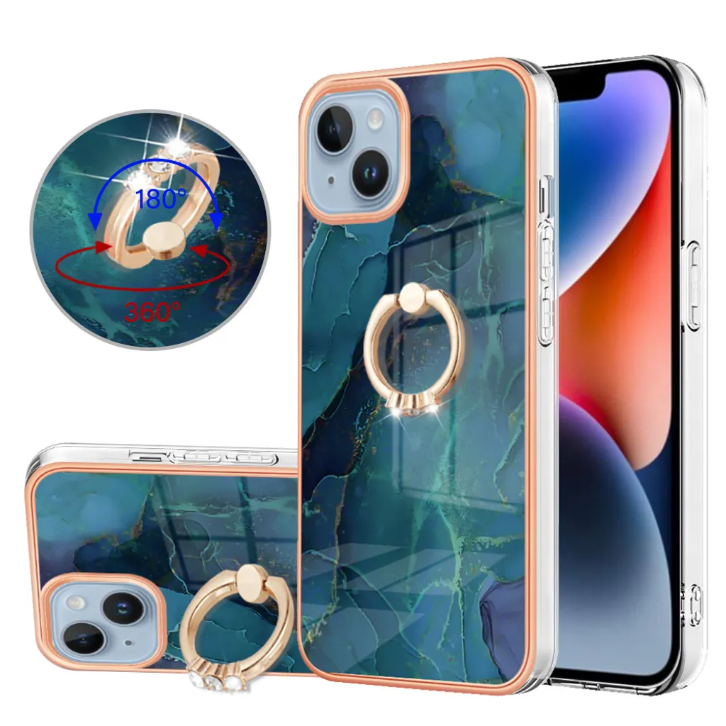 Custodia per iPhone 15 Plus modello TPU paraurti in silicone protettivo con supporto ad anello verde