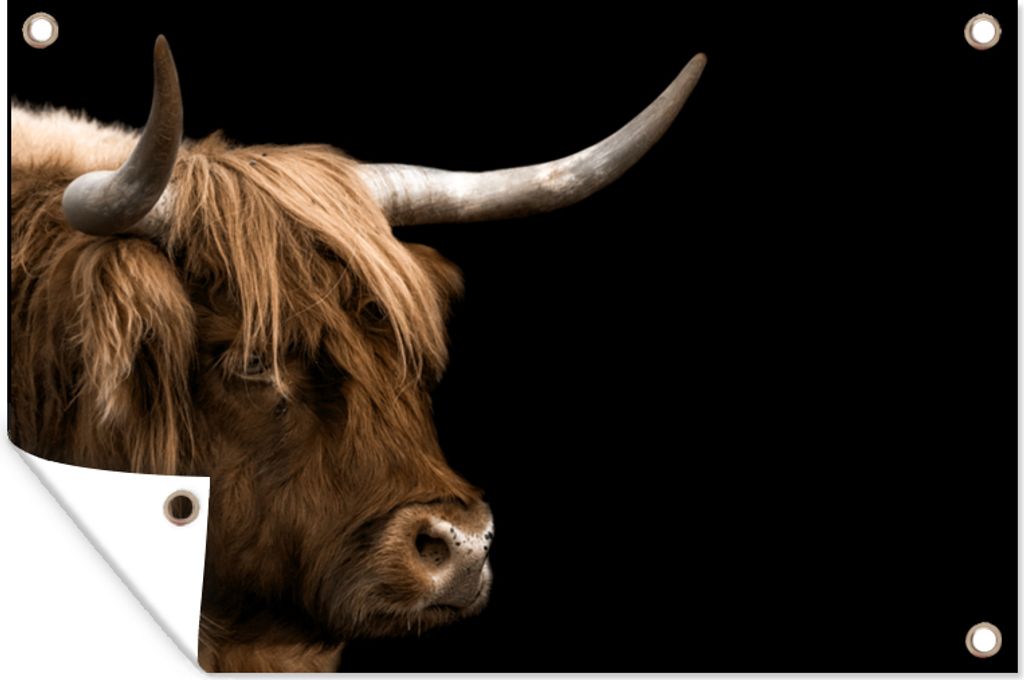 MuchoWow 90x60 cm Outdoor-Poster Gartendeko Sichtschutz Garten Poster für den Garten Schottischer Highlander - Tiere - Kuh