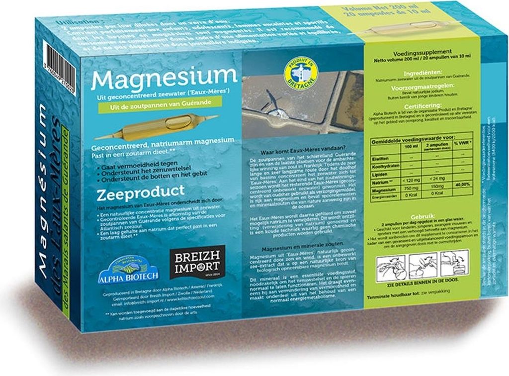 Eaux-Mres Magnesiumprparat natrlicher keltischer Meersalzextrakt, natriumarm, 20 Ampullen, untersttzt die Gesundheit von Knochen und Nervensystem ...