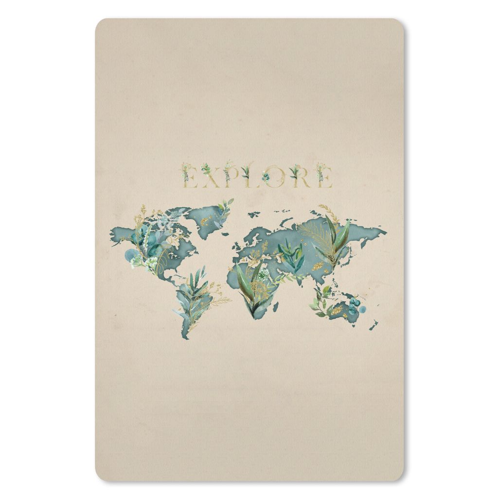 MuchoWow Mauspad Mousepad Weltkarte - Türkis - Pflanzen 40x60 cm - Mousepads - Maus Mat - Pad - Mausunterlage - Schreibtisch Accesoire