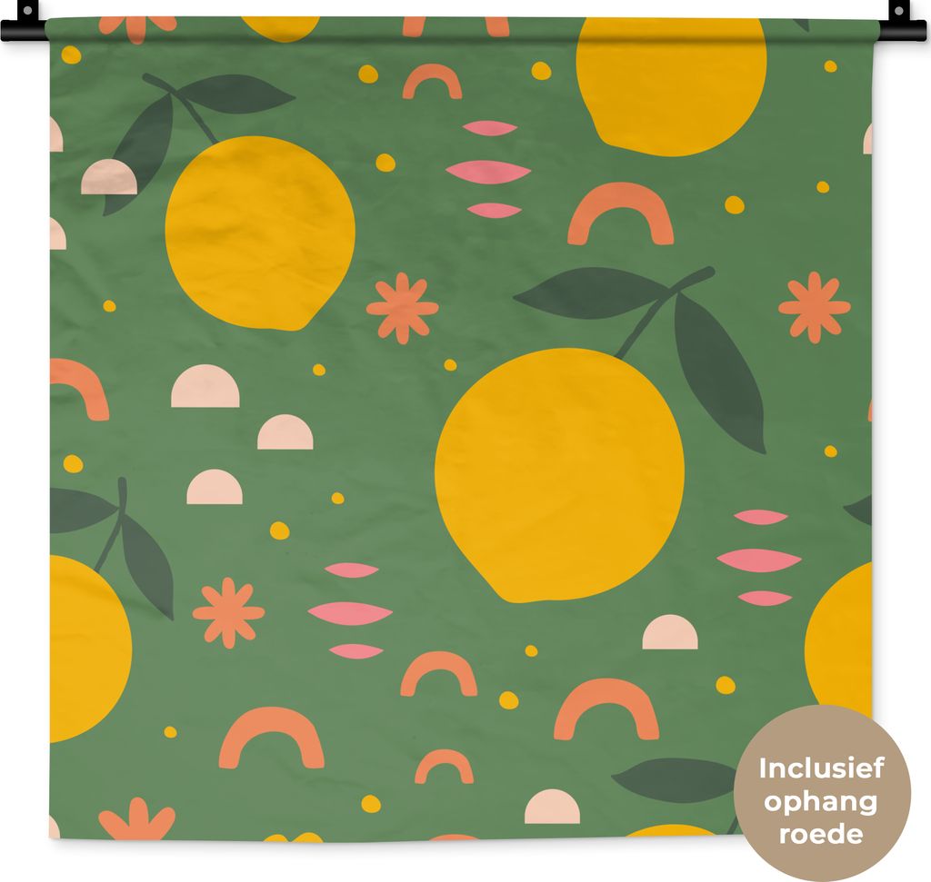 MuchoWow Wandteppich Wandbehang Zitrone - Frucht - Rosa 60x60 cm Tapisserie Dekoration Wandtuch - Dekorationen - Wand Decke