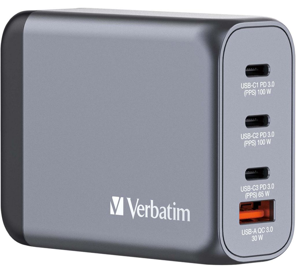 Verbatim GNC-100 GaN Charg. 100W 3xUSB-C PD, 1xUSB-A QC 3.0 Produktbild 