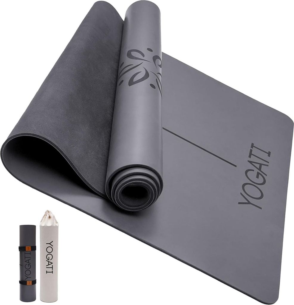 YOGATI Yogamatte rutschfest aus Naturkautschuk. Yoga matte mit Yogatasche und Tragegurt. Ideale Sportmatte als Gymnastikmatte, Pilates matte,