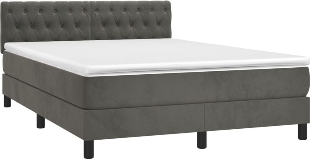 vidaXL Boxspringbett mit Matratze Dunkelgrau 140x200 cm Samt