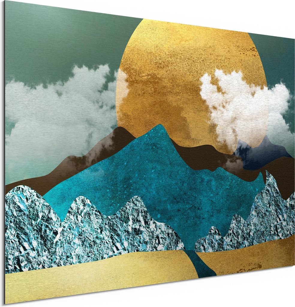 DEQORI Alu-Dibond Bild Silber 60x40 cm 'Der Sonnenpfad' Wandbild Metall dünn Design