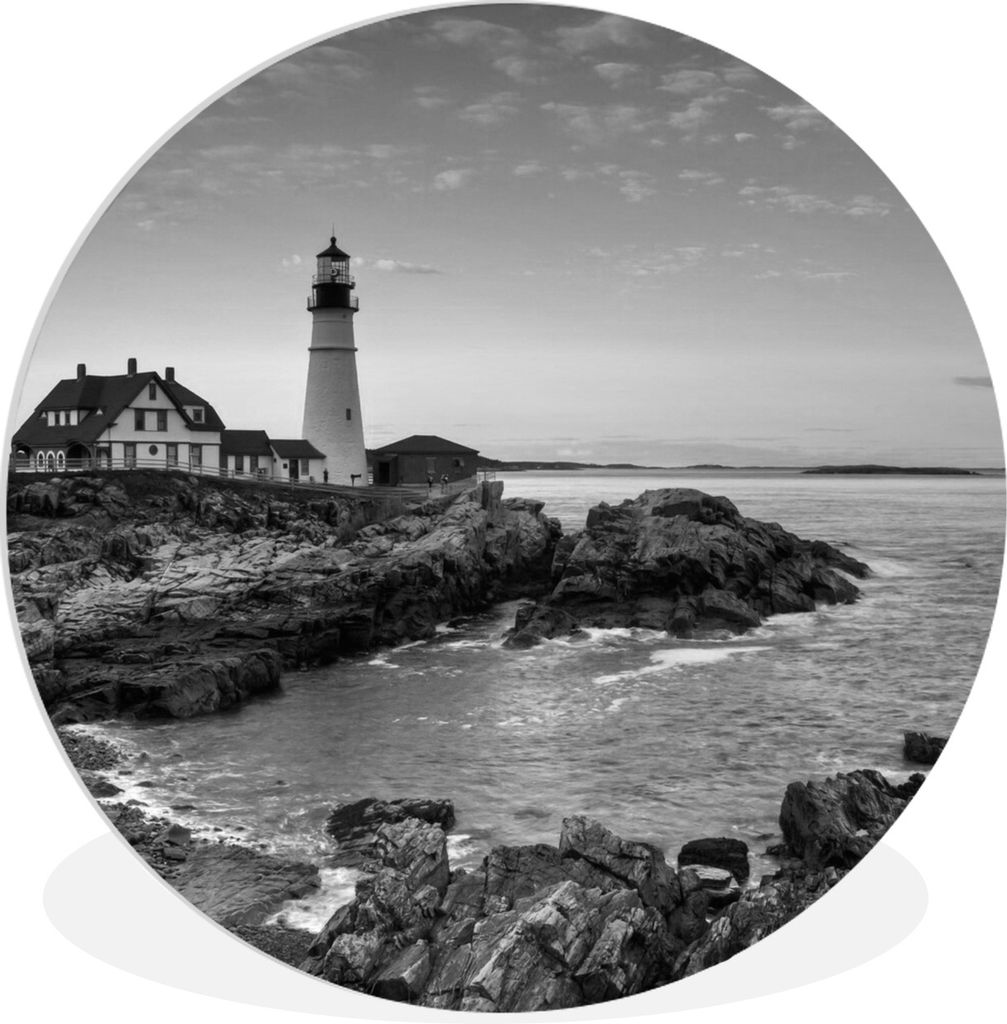 MuchoWow Rundes Wandbild - Runde Bilder Stein - Meer - Leuchtturm Ø 90 cm Kreis Wanddekoration Kunststoff - Wandkreis - Wandschmuck - Wand-Kreis...