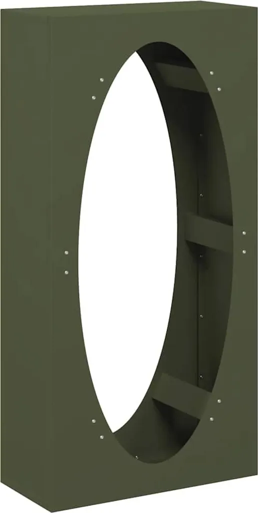 Range-bûches vertical 50x23x100 cm vert olive en acier pour cheminée