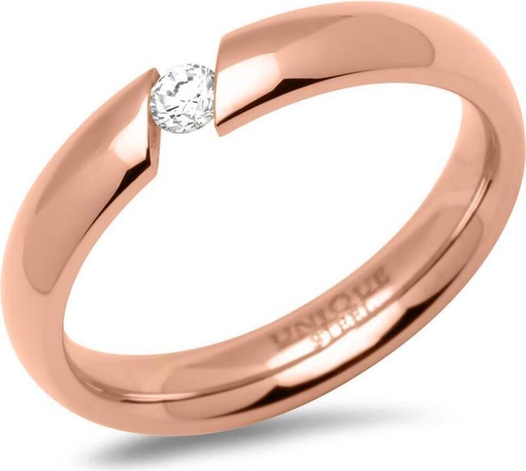 Vergoldeter Unique Edelstahl-Damenring mit Zirkonia R9229cz