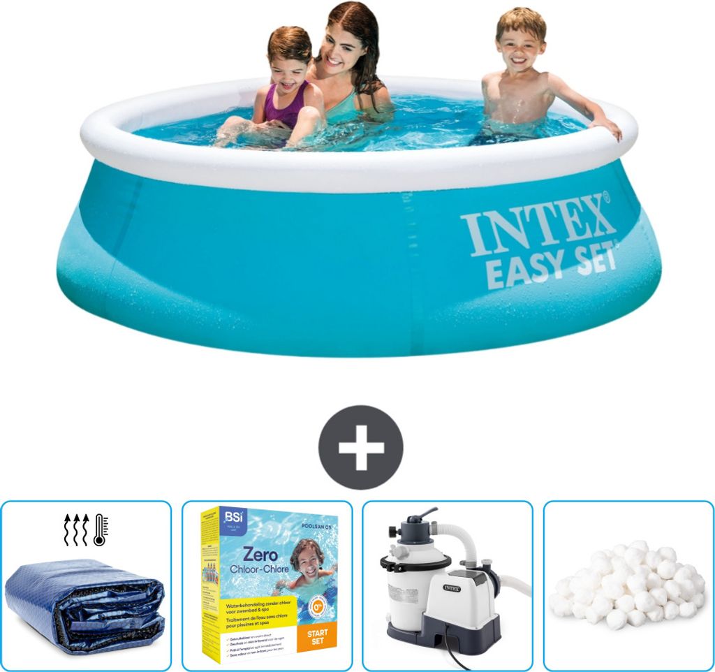 Intex runder aufblasbarer Easy Set-Pool – 183 x 51 cm – Blau – im Lieferumfang enthalten Sonnensegel - Wartungspaket - Filterpumpe für Schwi...