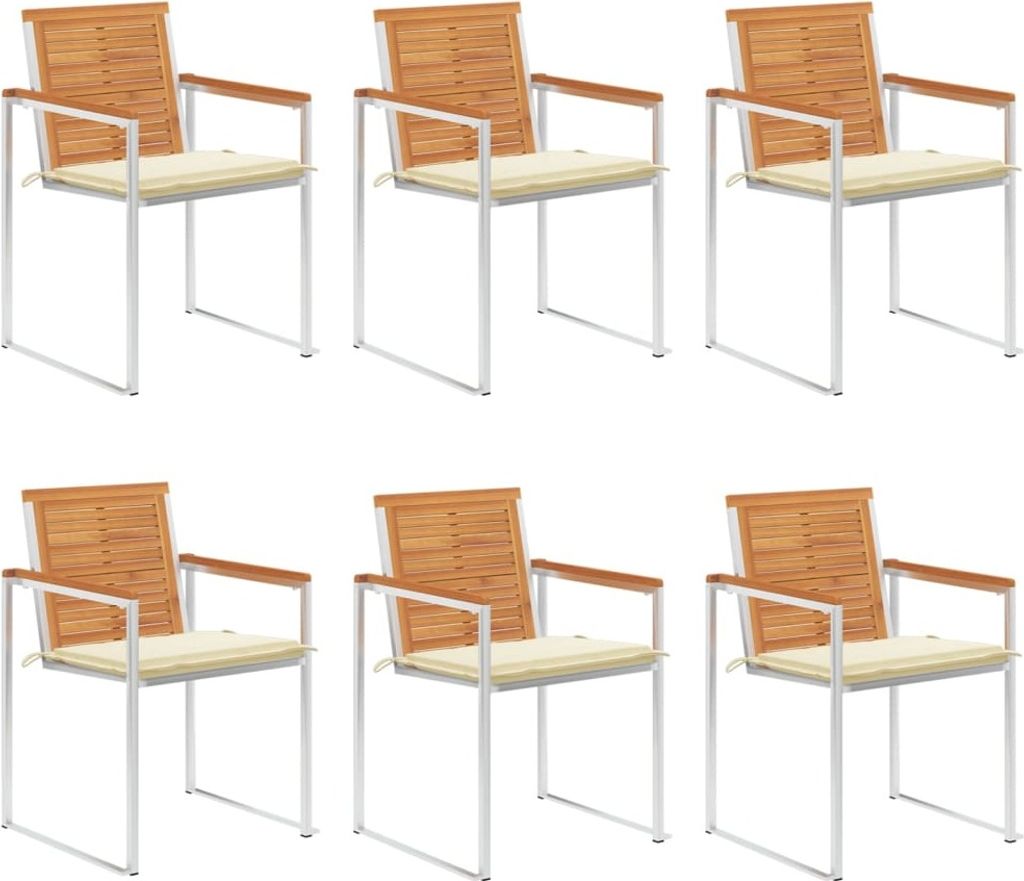 Gartenstühle 6 Stk. mit Kissen Massivholz Akazie