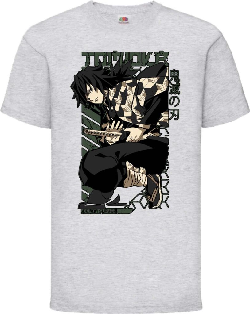 Kinder T-Shirt Demon Anime Slayer Tomioka Gyuu Tomioka Hashira, 9-11 Jahr - 140 / Grau