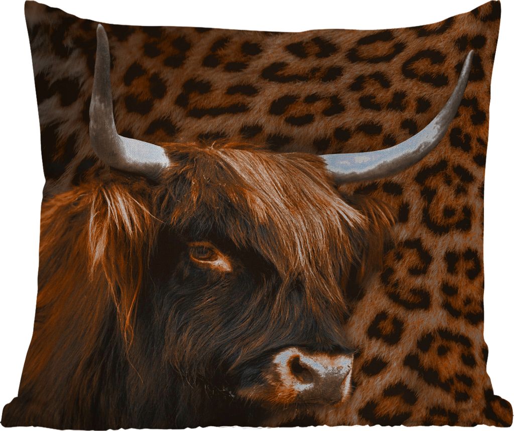 MuchoWow Outdoor Kissen - Panther Druck - Hochlandrind - Design - 60x60 cm - Wetterfest - Lounge Kissen - Dekoration - Schlaf Kissen