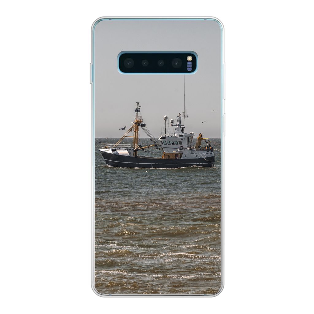 MuchoWow Handyhülle Schutzhülle Hülle für Samsung Galaxy S10 Plus Nordsee - Fischerboot - Wasser Silikon Softcase Handy Hülle - Schutzhülle