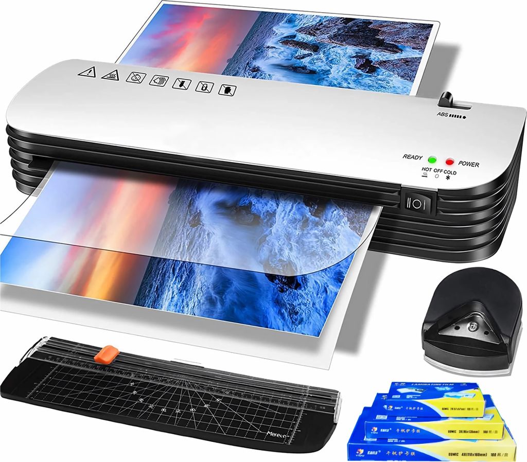 L36D A4 Laminiergerät + Schneidelineal + Eckenrunder + 100x 2R3R4R Laminierfolien