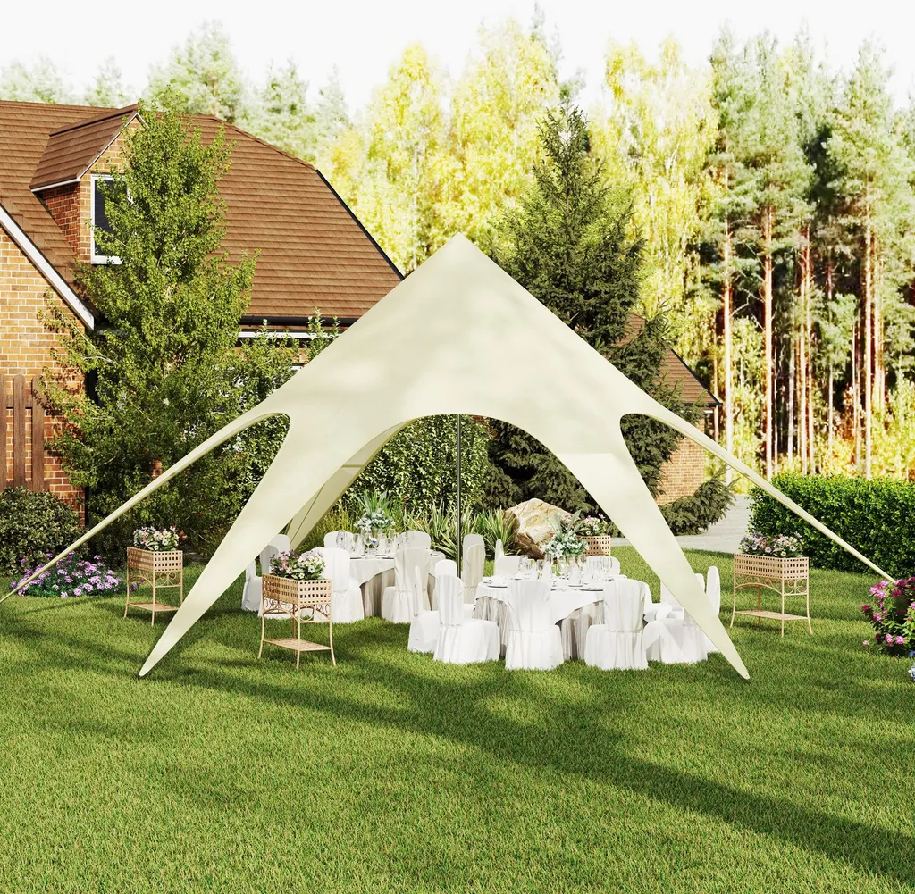 Tente de Réception Étoile 10x10m en Polyester 210D Imperméable Beige - 2