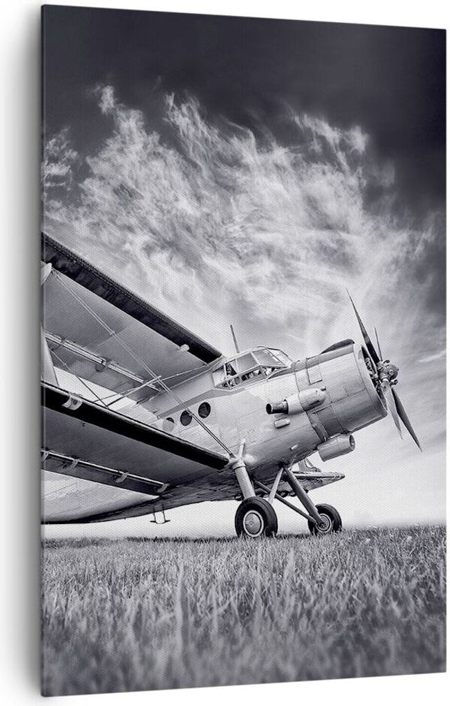 Bild auf Leinwand - Leinwandbild - Einteilig - Flugzeug An-2 Schwarzweiß - 80x120cm - Wand Bild - Wanddeko - Wandbilder - Leinwanddruck - Wanddeko...