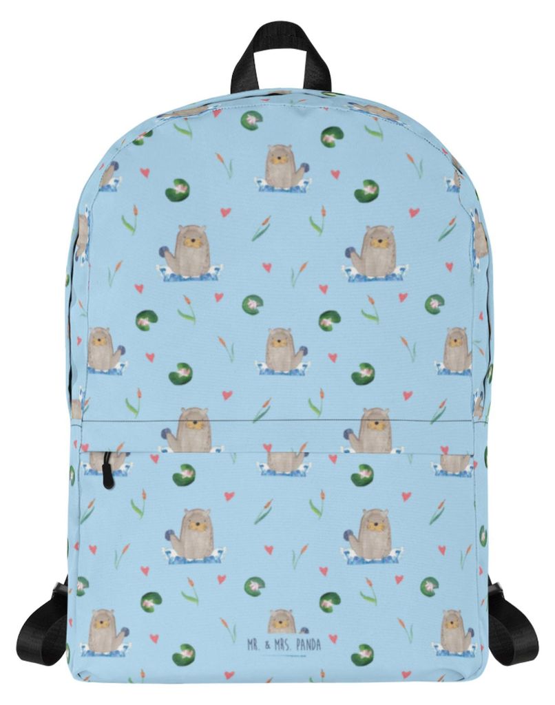 Mr. & Mrs. Panda Schulrucksack Otter Stein - Blau - Geschenk, Laptoprucksack, Seeotter, Business-Rucksack, Munter, Arbeitsrucksack, Grüßen, Pflan...
