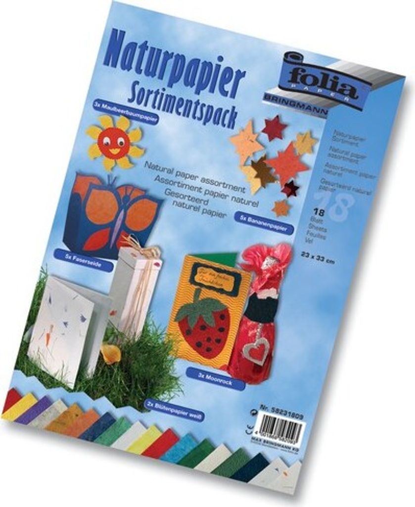 Folia Naturpapier Sortimentspack, 23 x 33 cm, 18 Blatt, mehrfarbig (1 Stück)