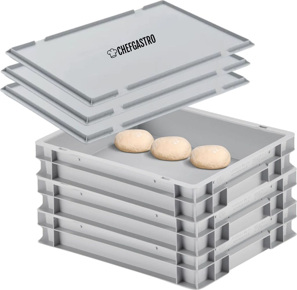SuperSparSet 3x Pizzaballenbox mit 3x Deckel | HxBxT 8,5x30x40cm | 9 Liter | Teigwanne für Pizzateig, Stapelbare Pizzabox, Gärbox für Sauerteig ...