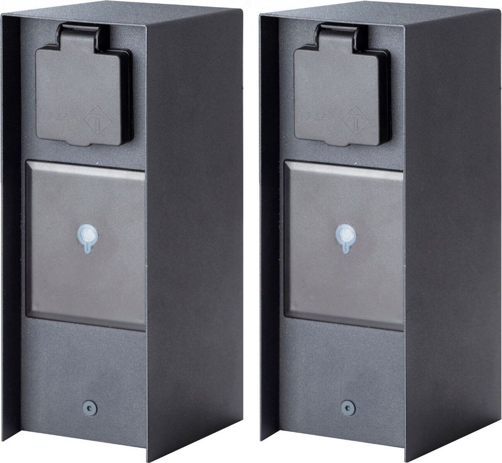 Novatool 2x Steckdosensäule 3-fach Anthrazit Edelstahl eckig IP44 Smart-Home App Aussensteckdose mit Zeitschaltuhr Steckdose Garten Steckdosensäu...