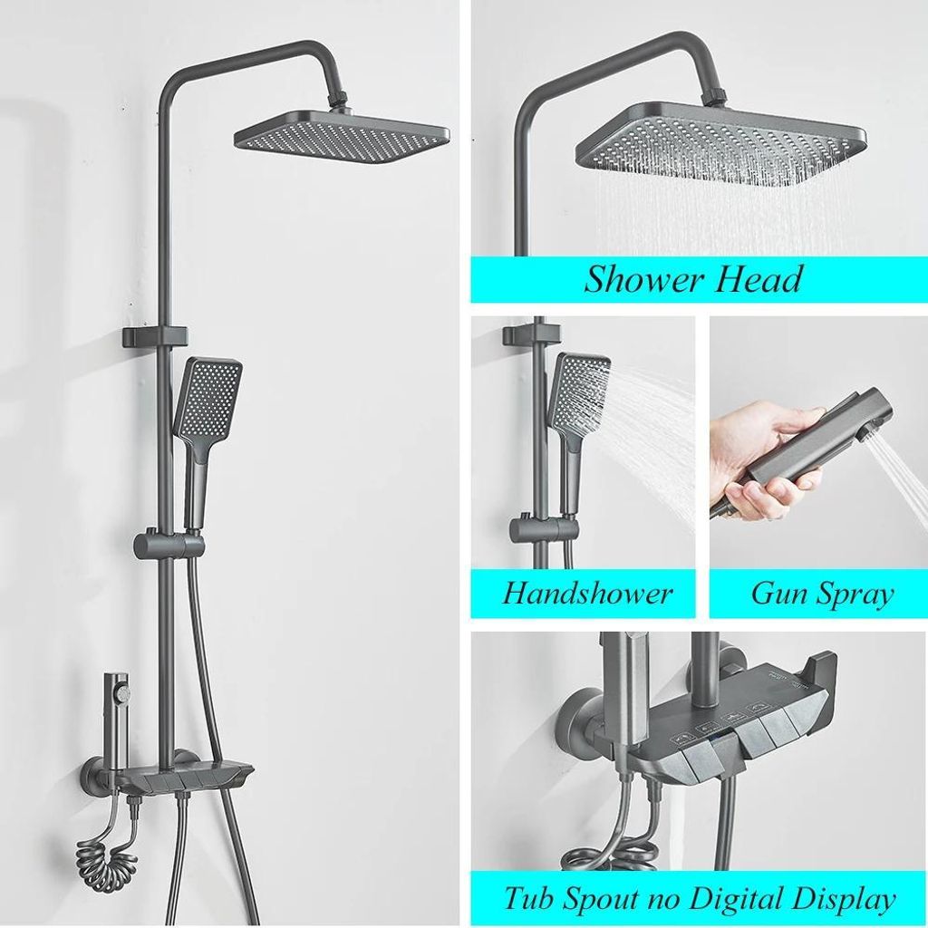 Piano - Duschsystem 4 Funktionen - Ohne digitales Display - Einhebelmischer warm/kalt - Wandmontage - Regendusche & Handbrause - Höhe 85–120 cm ...