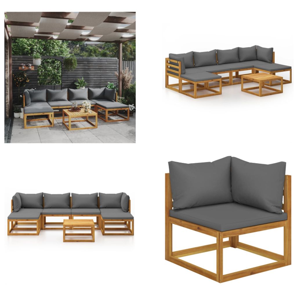 vidaXL 7 tlg. Garten Lounge Set mit Auflagen Massivholz Akazie - Garten-Lounge-Set - Garten-Lounge-Sets - Modulares Sofa-Set - Modulare Sofa-Sets