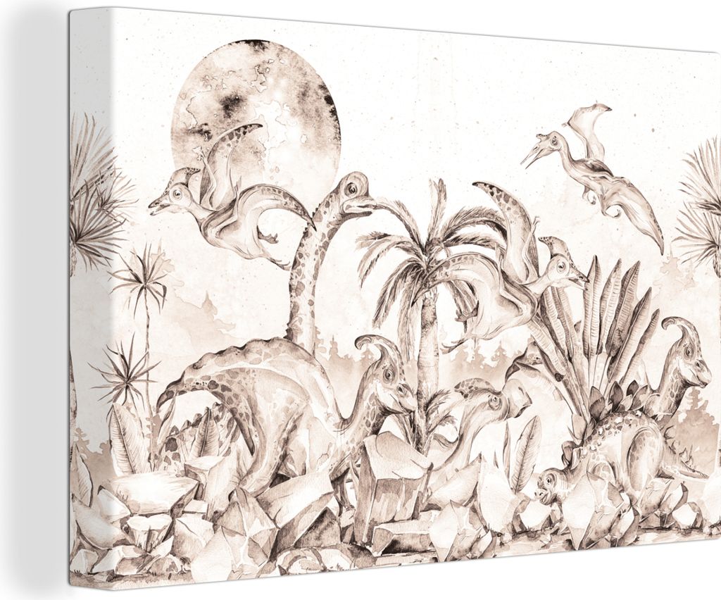 OneMillionCanvasses - Leinwandbilder - 150x100 cm, Dino - Kinder - Dschungel - Pflanzen - Kinder, Wandbilder Kunstdruck Wanddekoration - Foto auf...