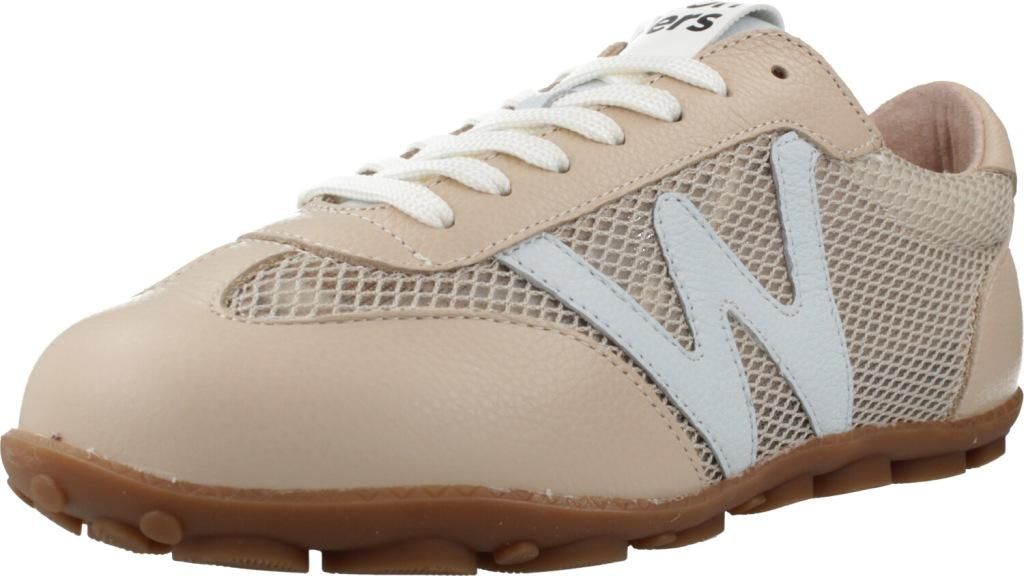 Beige Sneaker AP2101 aus Leder-Mesh, atmungsaktiv, klassische Schnürung, Sohlenhöhe ca. 1 cm, leicht