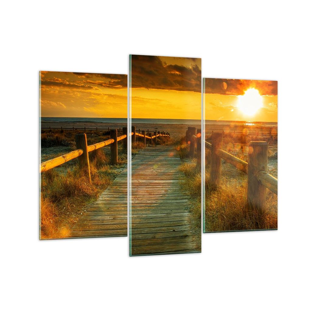 Bilder auf glas - Fußgängerbrücke Strand Urlaub Sonne - 130x100cm - Glasbilder - Wandbilder - Kunstdruck - Wanddekoration aus Glas - Glas Bilder...