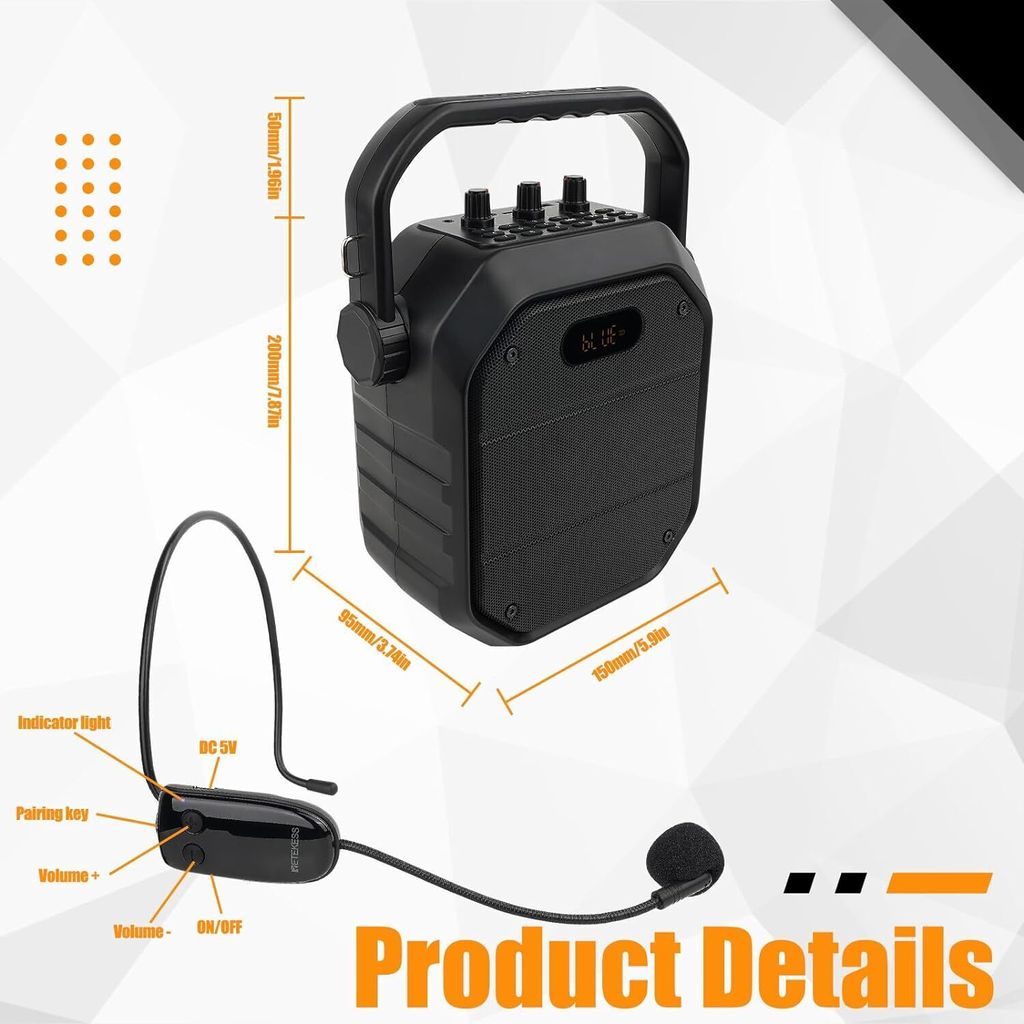 SHIDU Bluetooth-Verstärker, persönlicher Sprachverstärker 18W mit kabelgebundenem Mikrofon-Headset Tragbarer wasserdichter Bluetooth Lautsprecher Wiederaufladbare PA-System für Lehrer