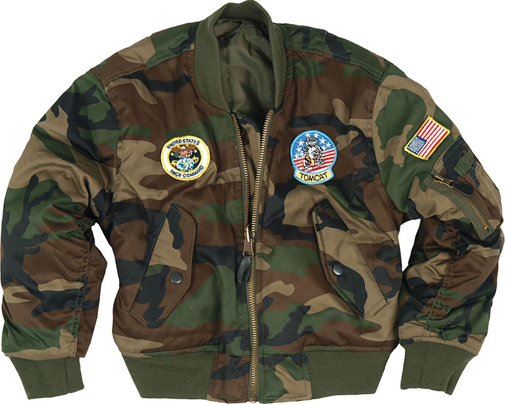 Kinder Fliegerjacke MA1 mit Abzeichen woodland, XXL