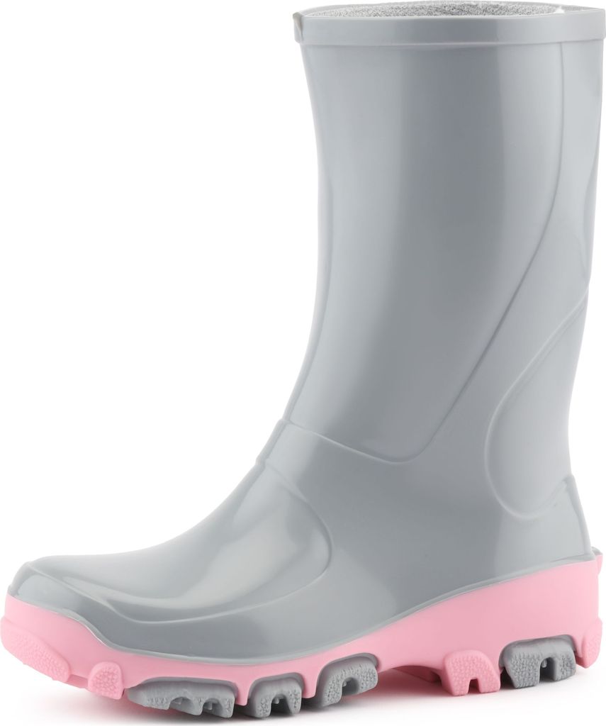 Ladeheid Kinder Mädchen Jungen Gummistiefel Regenschuhe LARB015 (Aschgrau Rosa, 23)