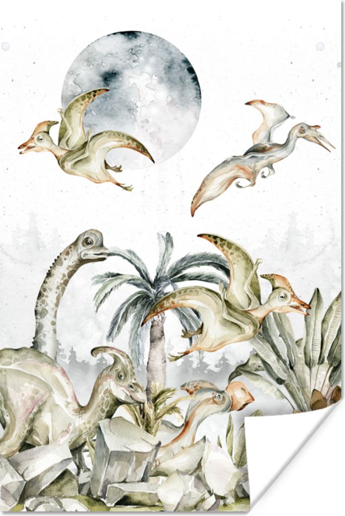 MuchoWow Poster Dinosaurier - Kinder - Dschungel - Grün - Tiere - Natur 20x30 cm - Papierdruck