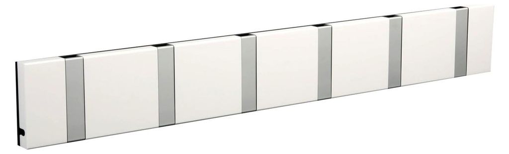 LoCa Garderobe Knax 6 weiß (klappbare Haken aus Aluminium) Garderobenleiste mit Kleiderhaken für den Flur