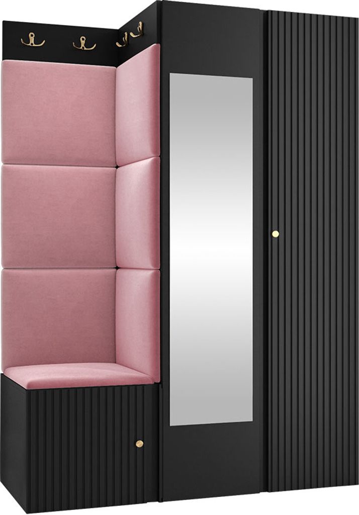 MIRJAN24 Garderoben-Set Orion Ryfel Slim XXIV, Kleiderschrank, Schuhschrank, Kleiderhakenbrett, 7x Paneel 42x42, Spiegel, 8 Kleiderhaken, Metallgri...