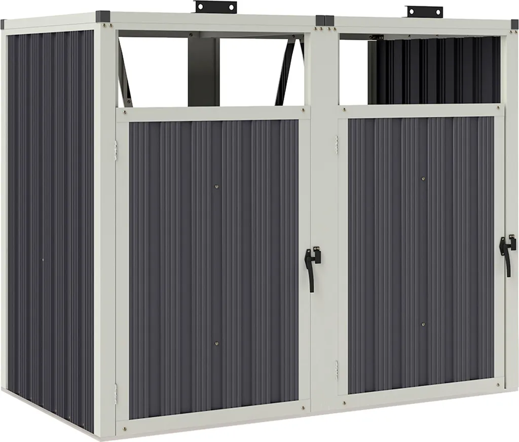 Abri poubelles avec couvercles 180° et portes en acier galvanisé