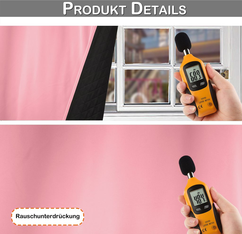 100% Verdunkelung Thermo Vorhänge Rosa Blickdicht Produktbild 7